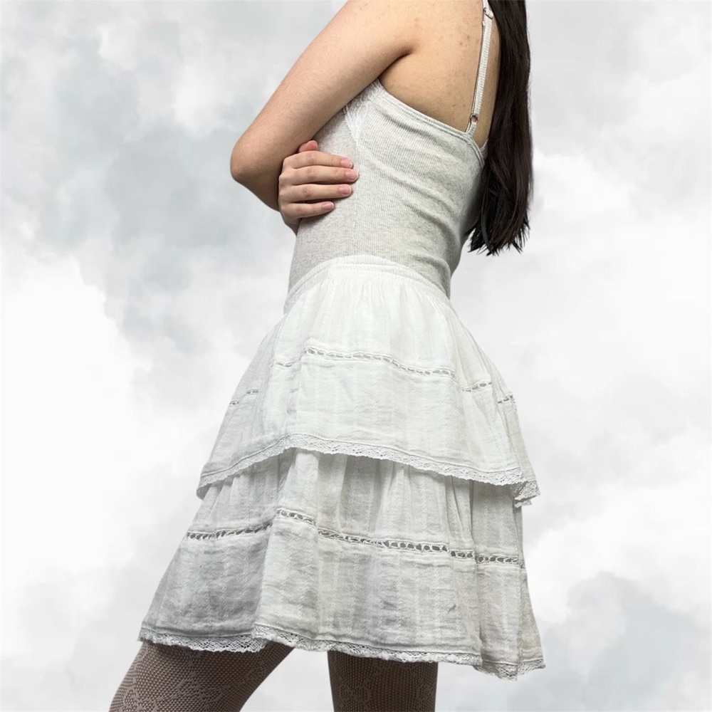 American Eagle Outfitters Coquette White Ruffle Tier Crochet Lace Trim Skirt